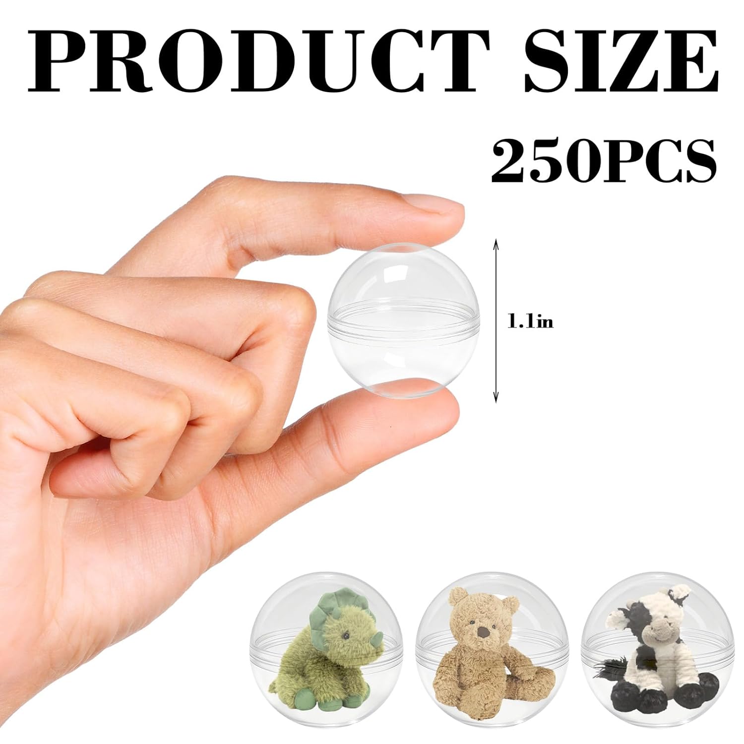 250 Pcs Gumball Vending Machine Capsules,Empty Round Capsules Clear Plastic Small Toy Containers Capsule Fillable Balls for Birthday Gifts DIY Craft Supplies Prizes Party Favors(1.1 Inch)