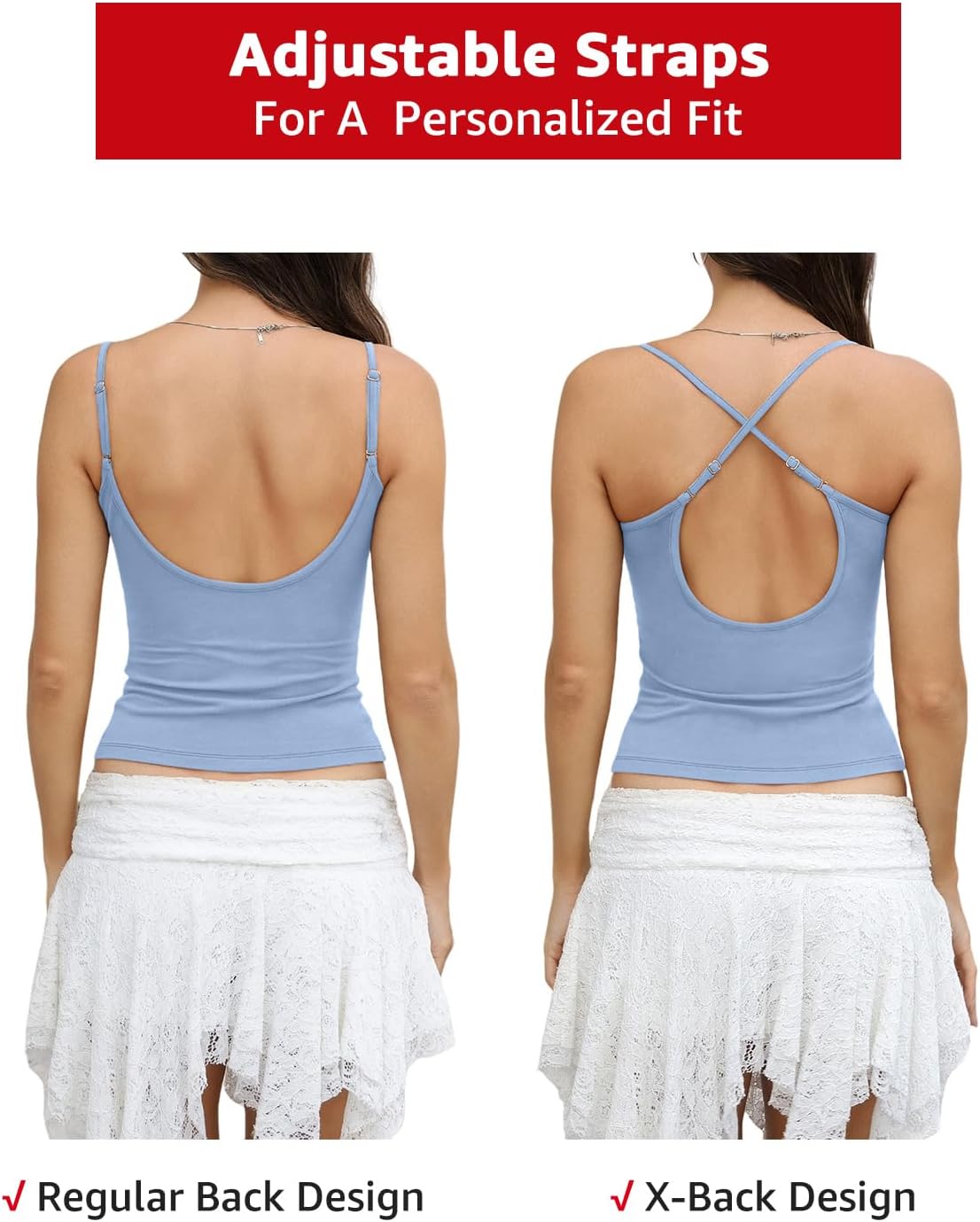 Womens Cotton Scoop Neck Tank Top Adjustable Spaghetti Strap Camisole Basic Summer Fitted Backless Shirts 2026 - Image 5