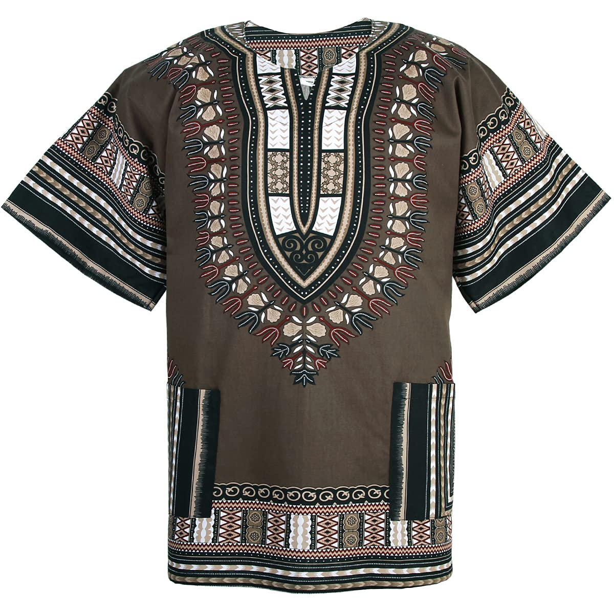 CHAINUPON African Dashiki Cotton Shirt Tribal Festival Boho 60's 70's Hippie Kaftan