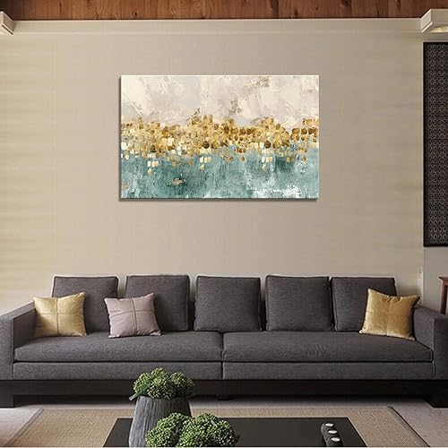 Vista 74 de DZL Art A74769 - Impresiones en lienzo abstractas para pared, pinturas artísticas azules y marrones, lienzo estirado de madera, enmarcado para sala