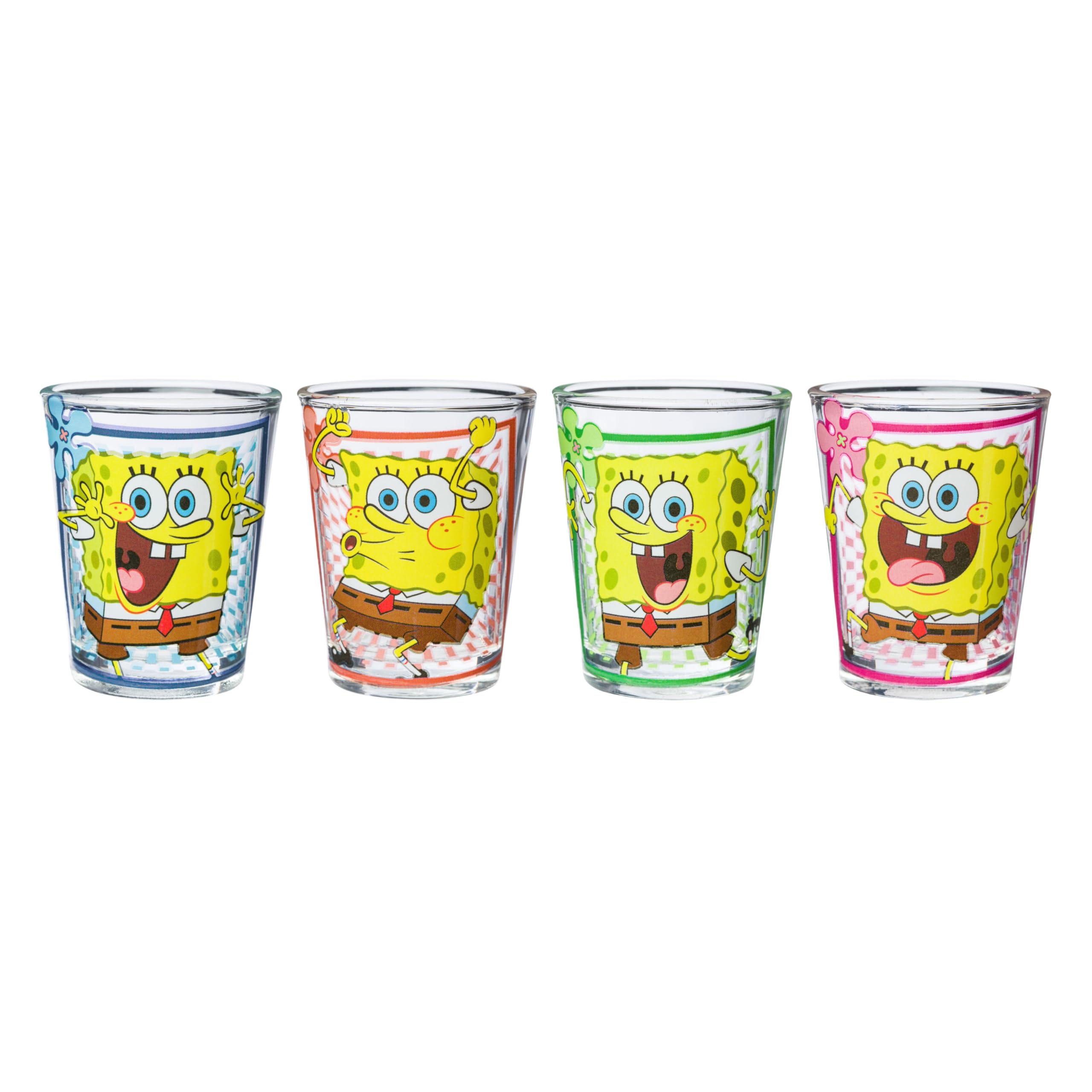 Silver Buffalo Spongebob Squarepants Poses, 4 Pack Mini Glass Set, 1.5oz