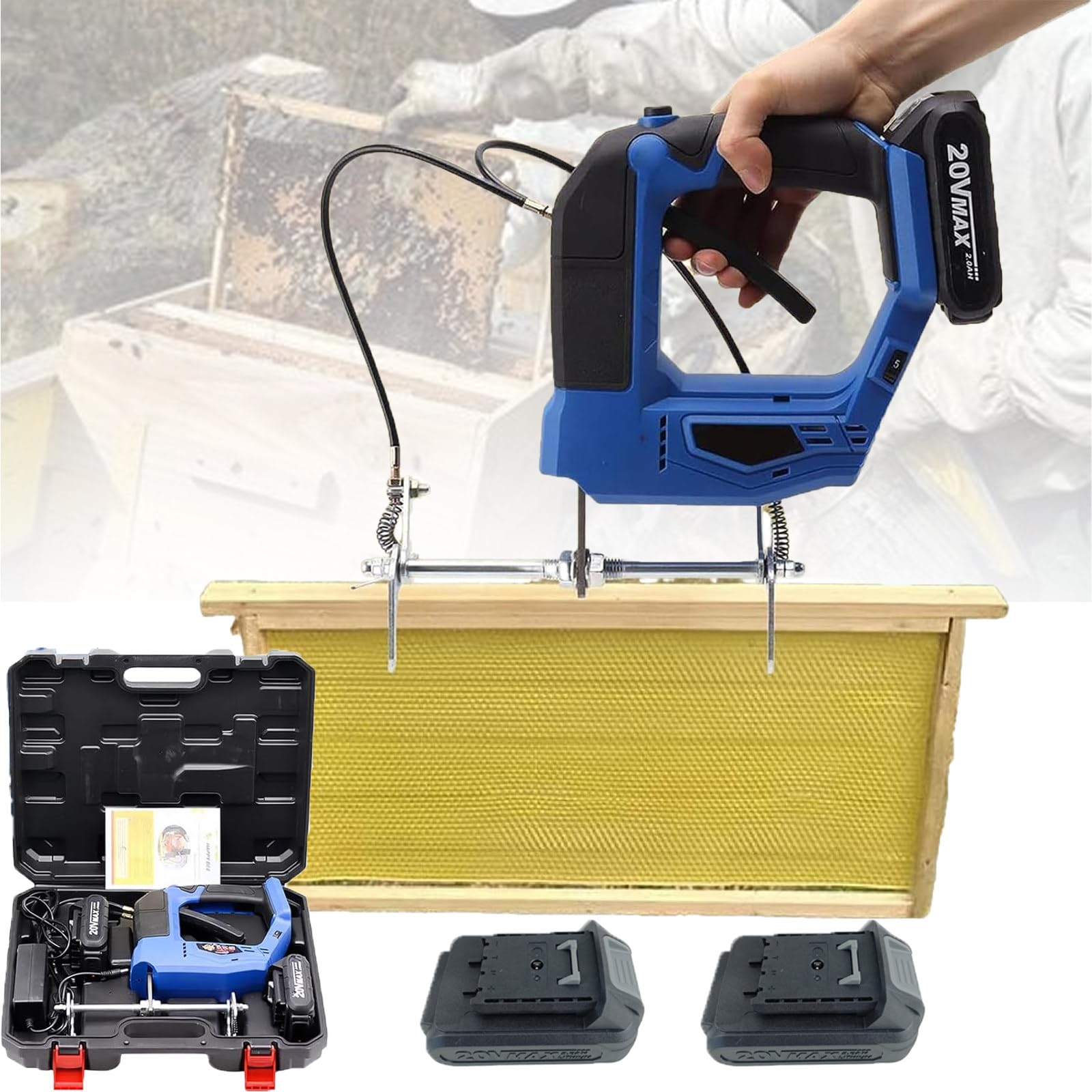 Atwynd Cordless Electric Bee Shaker, Portable Bee Remover, Beehive Frame Shaker Blue-2batteries