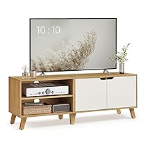 VASAGLE Mobile TV per Televisore fino a 60 Pollici, Armadietto per TV con 2 Ante, Ripiani Regolabili, Lungo 140 cm, per Soggiorno, Camera da Letto, Rovere Naturale e Bianco Crema LTV027N01
