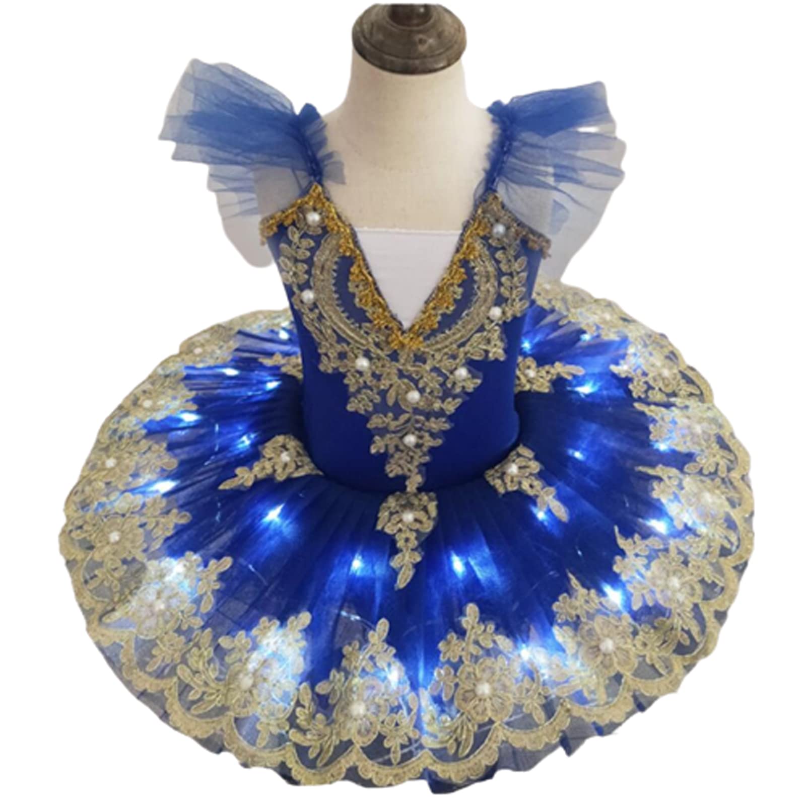 Kuteng Professional Led Light Swan Lake Ballet Tutu Costume Girls Ballerina Dress Ballet Dress Dancewear Stage Party Costumes,dark blue,140CM