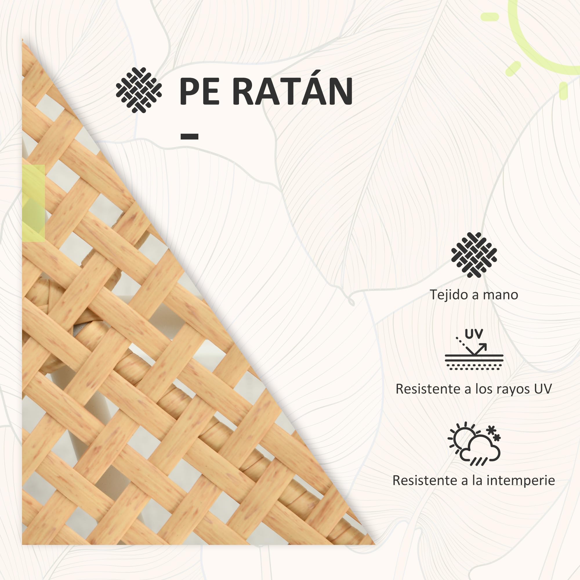 Outsunny Conjunto Jardín Exterior de 3 Piezas, 2 Sillas, Balcón, Crema | Muebles de Jardín, Mesa de Ratán, Cojines Acolchados, Fundas Extraíbles, Marco de Acero, Resistente a la Intemperie