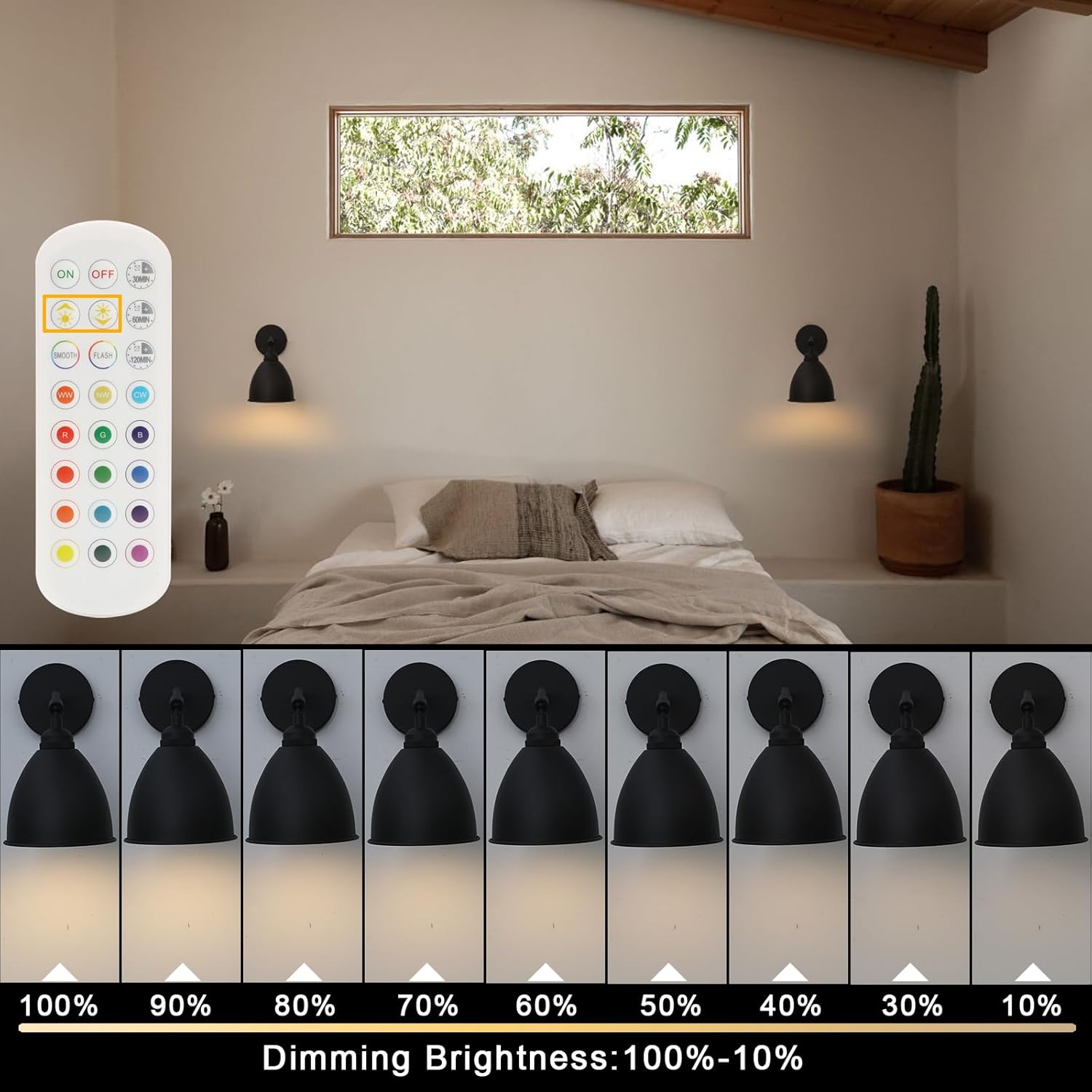 Yosoan Battery Operated Wall Sconces Set of 2, Vintage Wireless Dimmable Lights with 2 On Off Rechargeable Bulbs Sconce with Remotes Control, 15 Colors Mode Wall Lamp for Bedroom Living Room(Black)