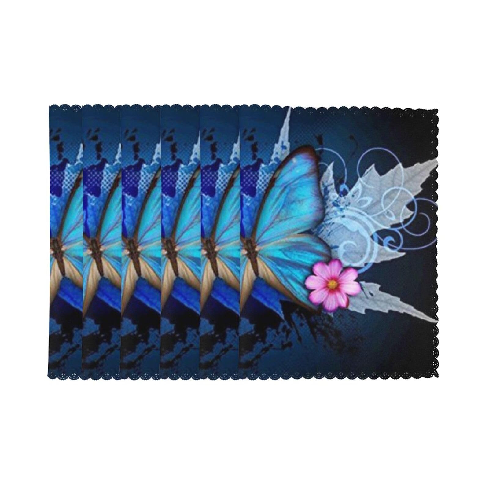6 PCS Heat Resistant Placemat 45x30 CM, Beautiful butterfly Printed Non-Slip Place Mats for Kitchen Dining Table Indoor Outdoor