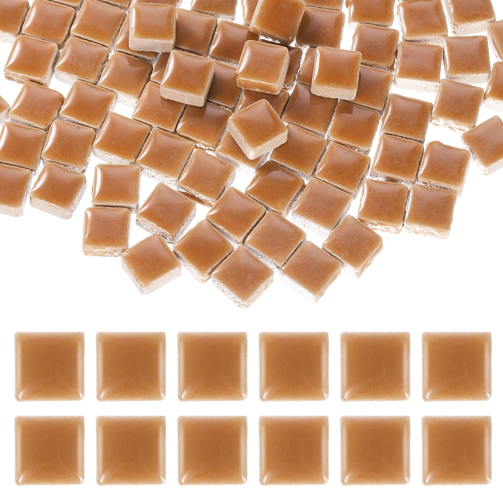 sourcing map 9mm Square Mosaic Tiles 300g Ceramic Mosaic Pieces Camel Brown