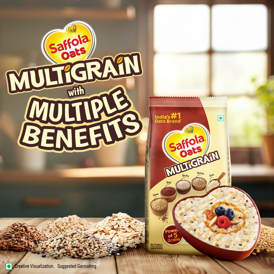 Saffola Oats Multigrain | 480g | 5 Super Grains-Rolled Oats, Ragi, Quinoa, Jowar, Barley | Helps Reduce Cholesterol, Helps Manages Weight, Reduce Risk of High BP, Aids Digestion - Image 3 thumbnail