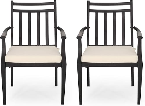Christopher Knight Home Faithe - Silla de comedor para exteriores (juego de 2), color negro mate, beige