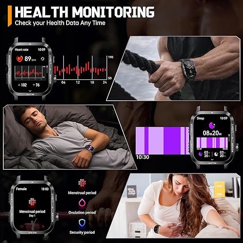 Miniatura 8 de Relojes inteligentes militares para hombres (respuesta/hacer llamadas) con potente linterna de 1.96 pulgadas HD, reloj inteligente táctico al aire