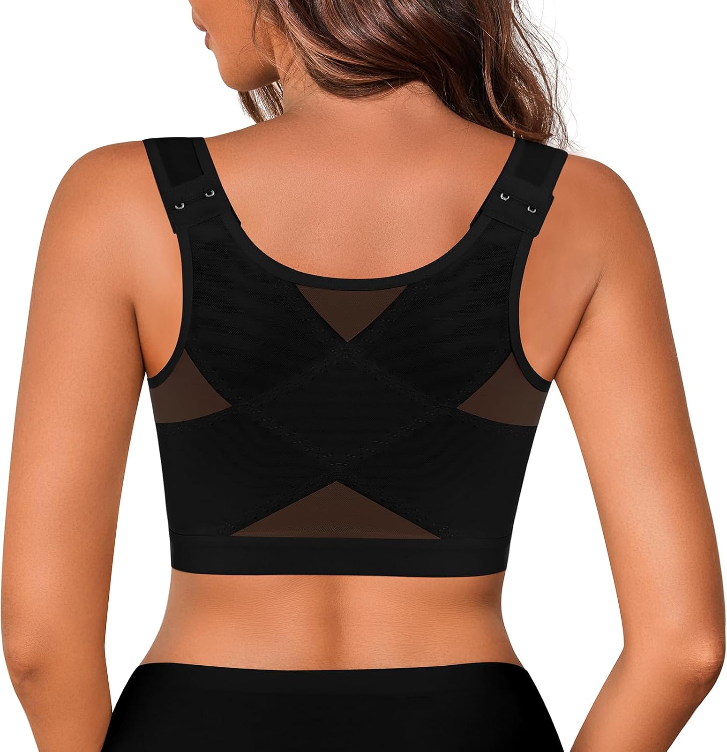 Women's Front Closure Posture Corrector Bra Wireless Back Support Bras for Women Comfy Unlined with Nipple Covers