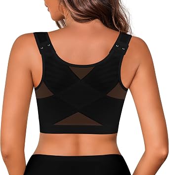 Womens Front Closure Posture Corrector Bra Wireless Back Support Bras for Women Comfy Unlined with Nipple Covers