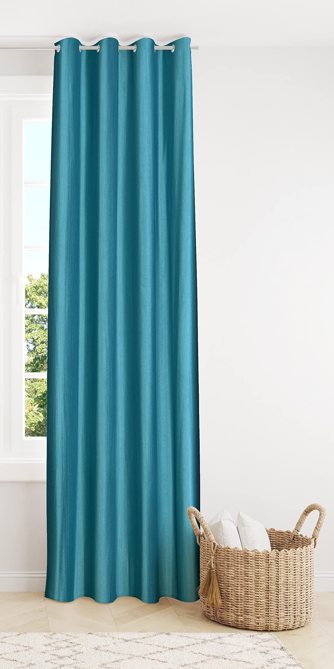 Decoholic Aqua Polyester Window Curtain 5 Feet | Darkening Faux Texture Plain Drape with Eyelets | Pack of 1 Panel for Living Room, Bedroom & Office