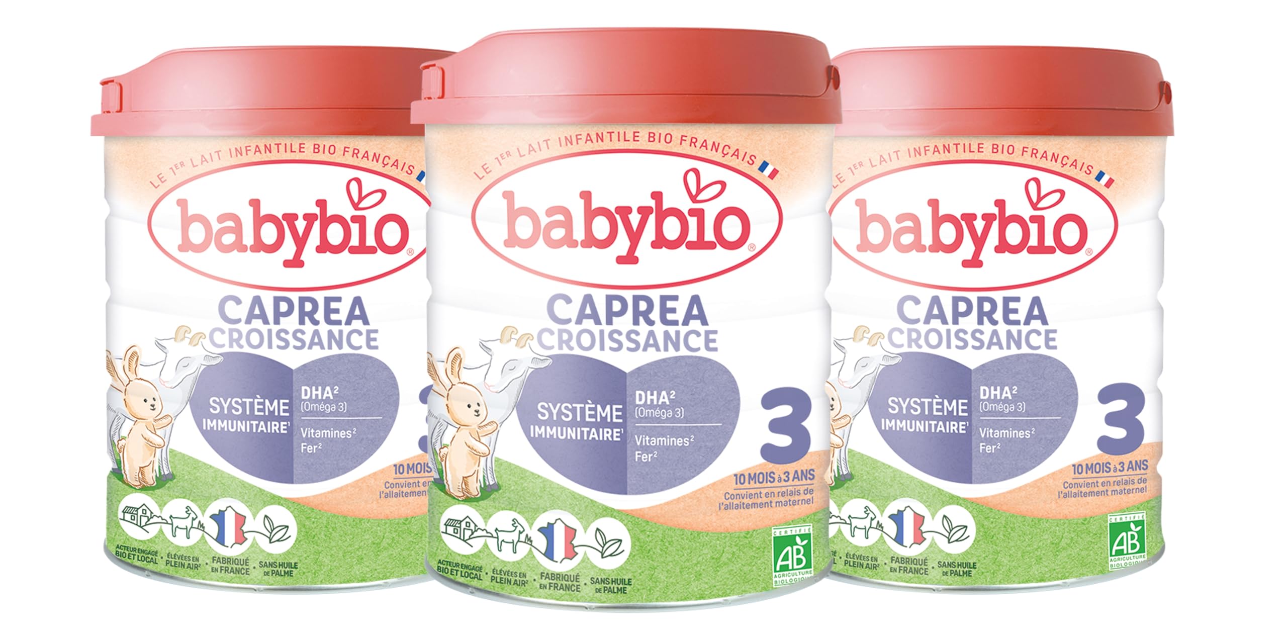 Babybio - Lait Infantile - Caprea 3ème Âge - 800g - Au lait de chèvre - dès 10 Mois - BIO - Fabriqué en France - Sans Huile de Palme - Lot de 3