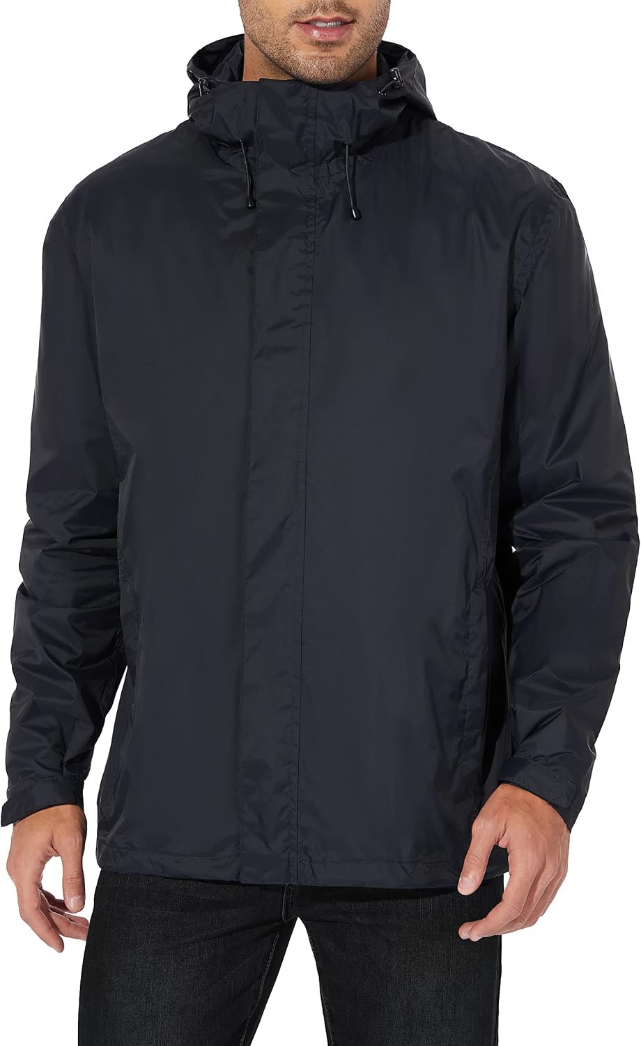 Men's Rain Jacket Lightweight Waterproof Raincoat with Adjustable Hooded Outdoor Hiking Windbreaker