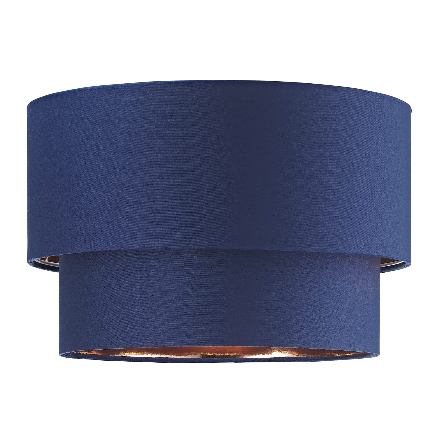 Modern and Trendy Navy Midnight Blue Cotton Fabric Double Tier Design Ceiling Pendant Lamp Shade with Shiny Copper Inner | 20cm x 30cm by Happy Homewares