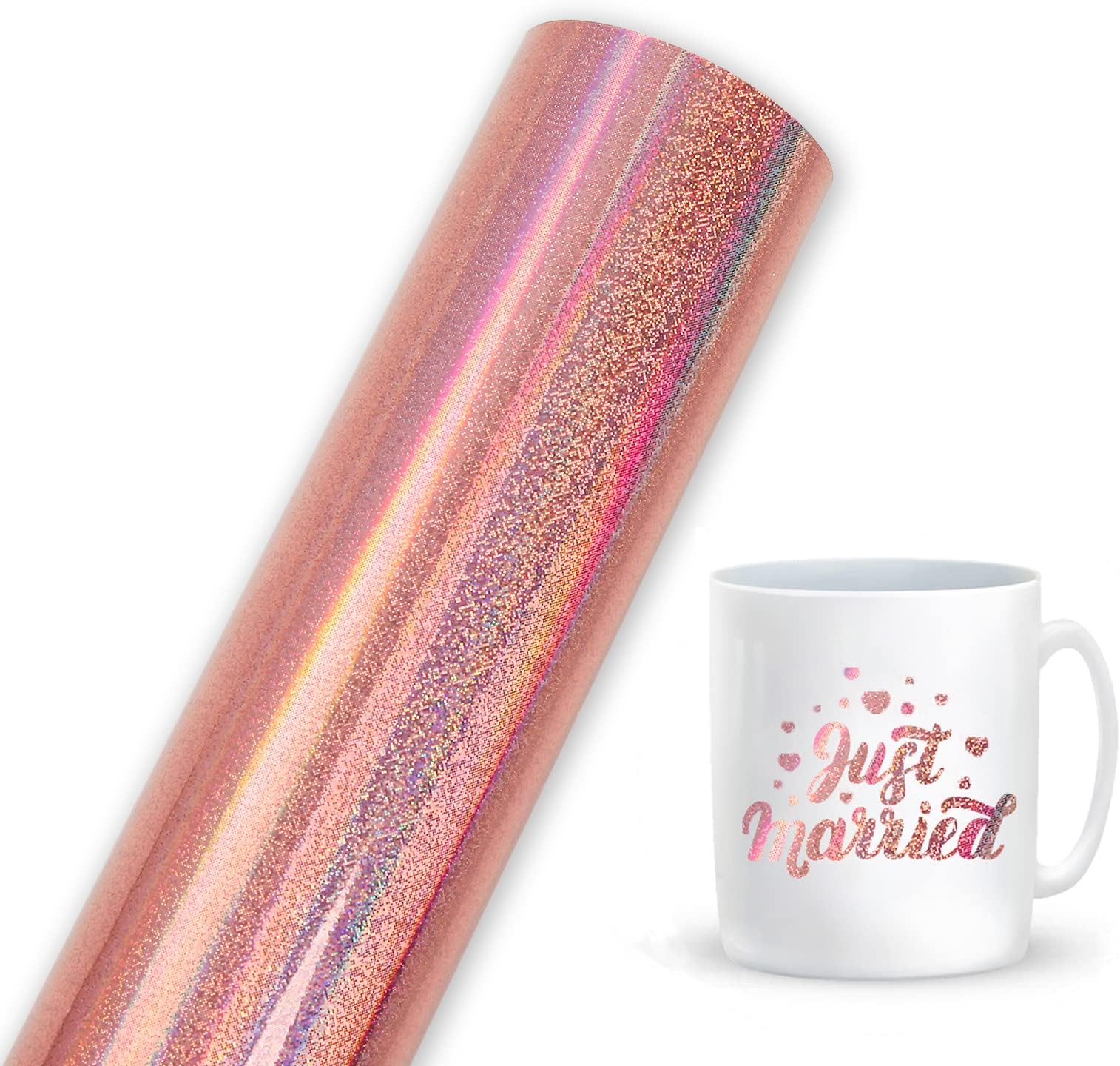 Prime VinylRose Gold Holographic Glitter Vinyl Roll, Permanent Vinyl for Cricut, 12" x 6ft 1 Roll/Pack, Holographic Rainbow Sparkle Adhesive Craft Vinyl for Silhouette Cameo for Crafts, Decal, Signs