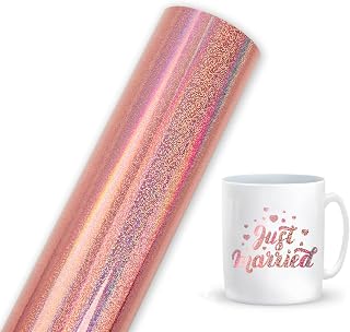 Prime Vinyl Rose Gold Holographic Glitter Vinyl Roll, Permanent Vinyl for Cricut, 12" x 6ft 1 Roll/Pack, Holographic Rainbow Sparkle Adhesive Craft Vinyl for Silhouette Cameo for Crafts, Decal, Signs