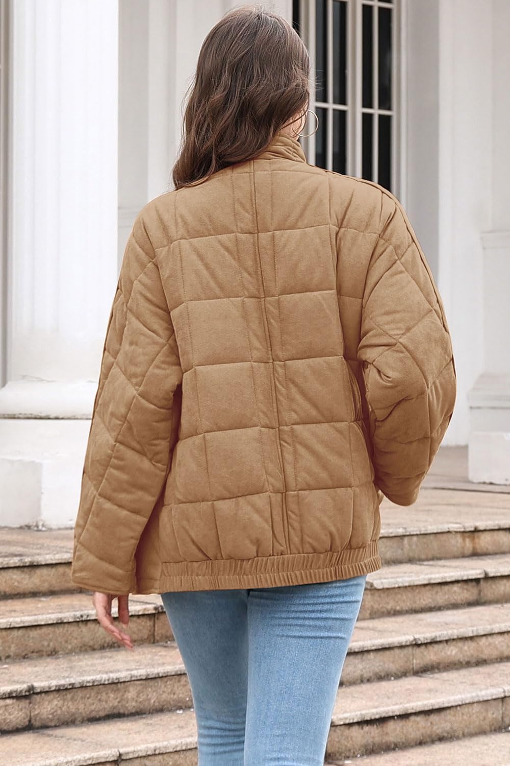 ETCYY Women's Causal Lightweight Quilted Jackets Long Sleeve Oversized Warm Winter Zip Up Coat with Pockets - Image 9