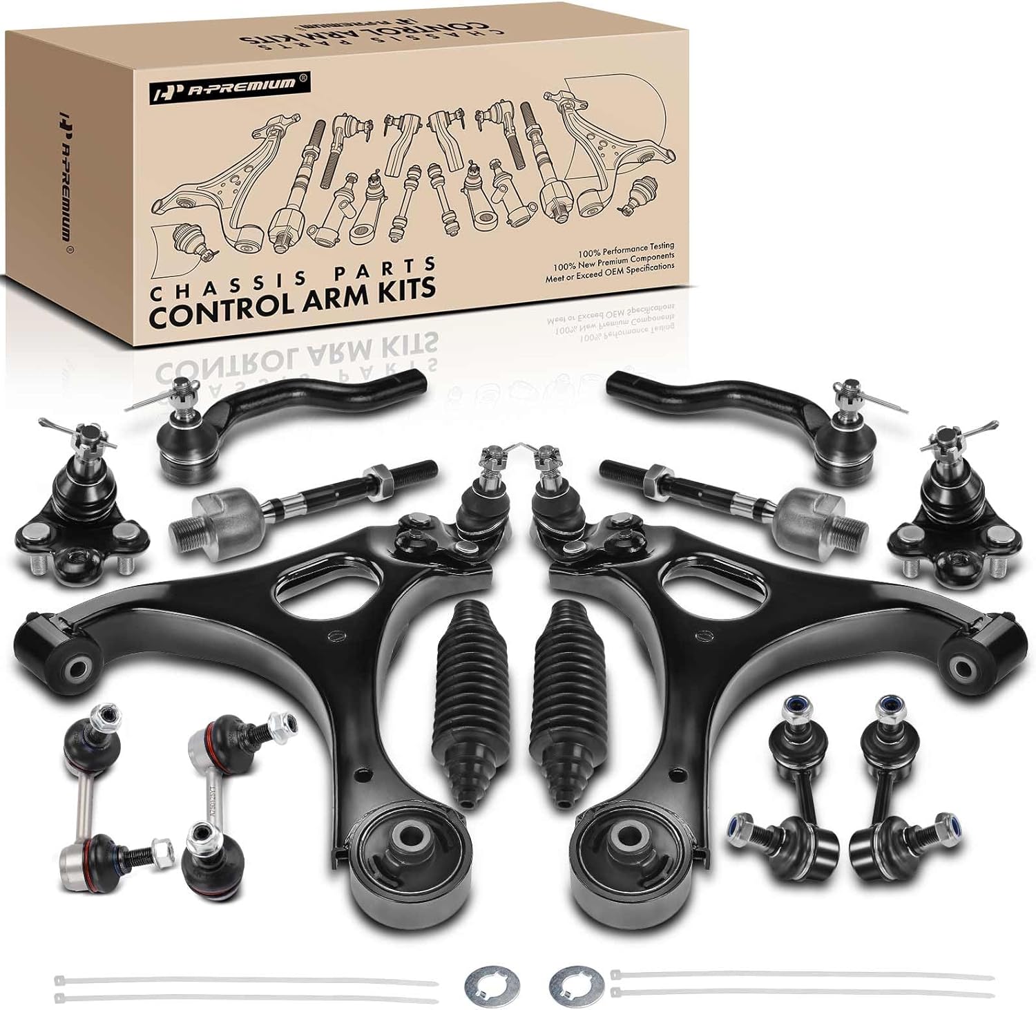 A-Premium Set of 14, Front Lower Control Arm, Lower Ball Joint, Inner Outer Tie Rod End, Front & Rear Sway Bar Link, Compatible with Honda Civic 2006 2007 2008 2009 2010 2011, L4 1.8L