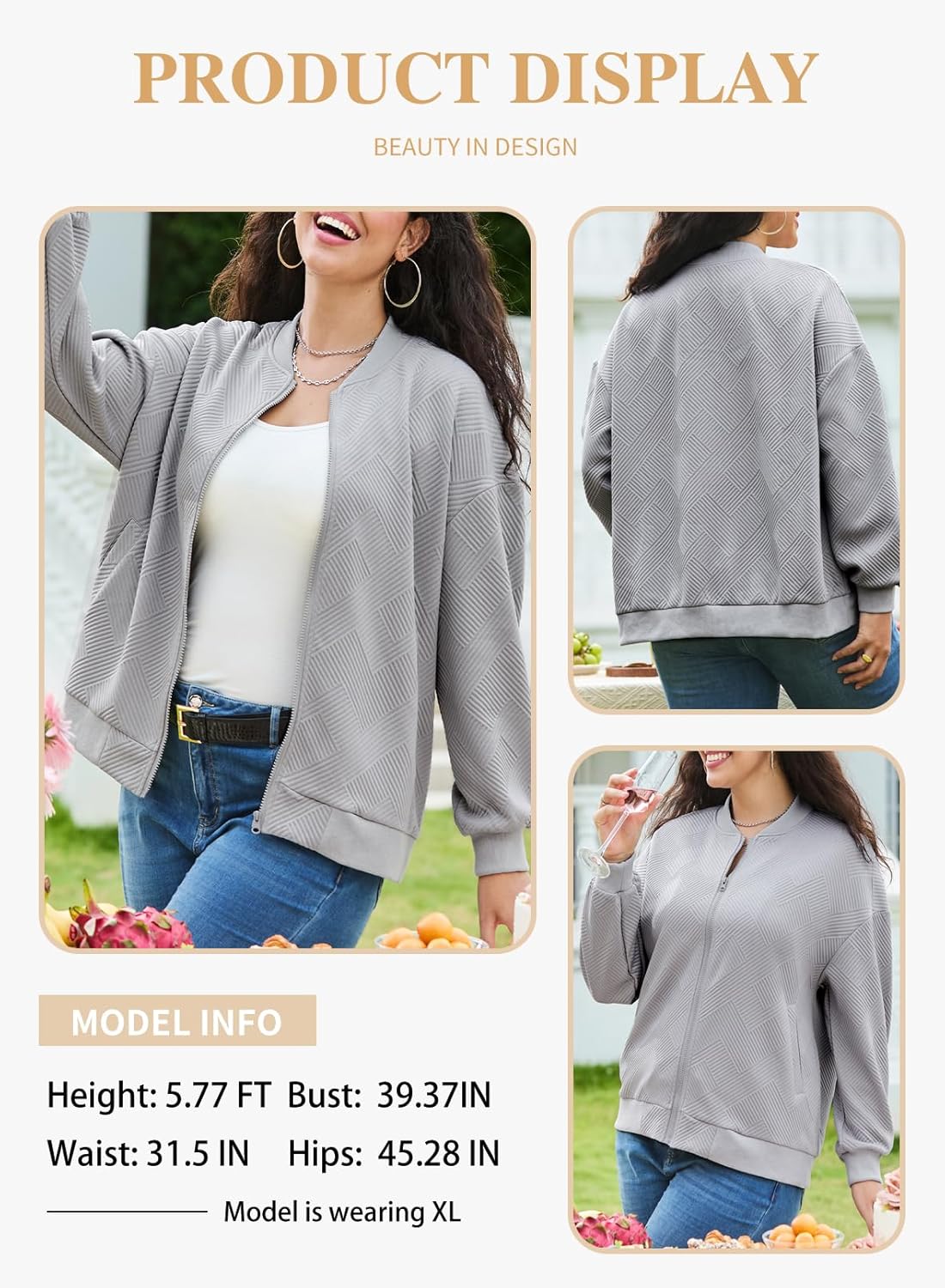 Eytino Womens Plus Size Jackets Long Sleeve Full Zip Casual Lightweight Fall Jacket(1X-5X) - Image 3