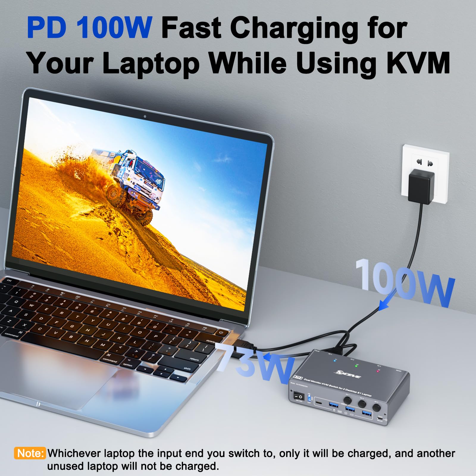 4K@60 Hz USB C HDMI DP Dual Monitory KVM Switch 2 PC 1 Laptop Share 2 monitory i 4 porty USB 3.0, symulacja EDID, PD 60 W, do laptopa, z pilotem kablowym i kablem