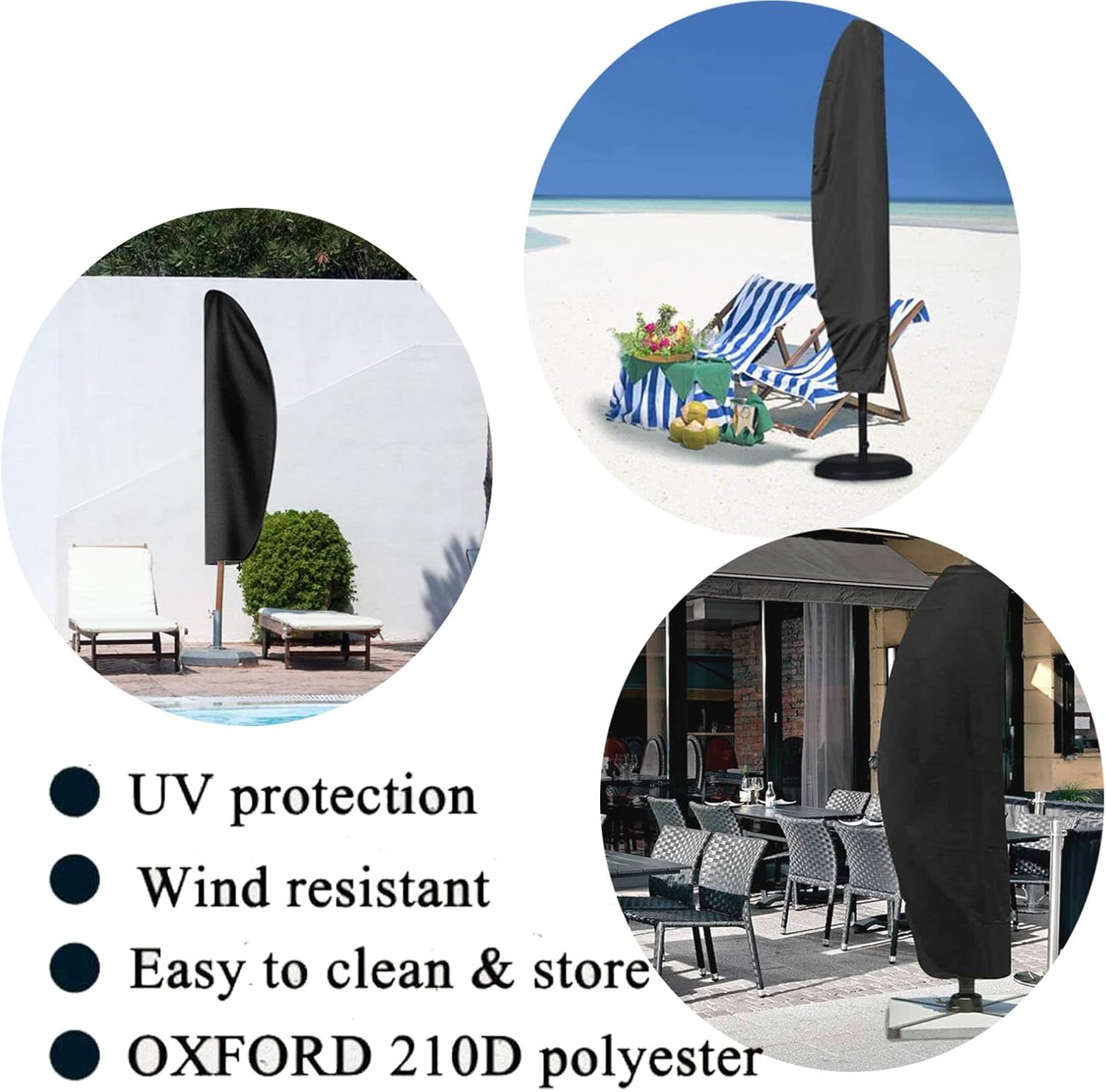 Cantilever Parasol Cover, Black Parasol Cover with Rod Windproof