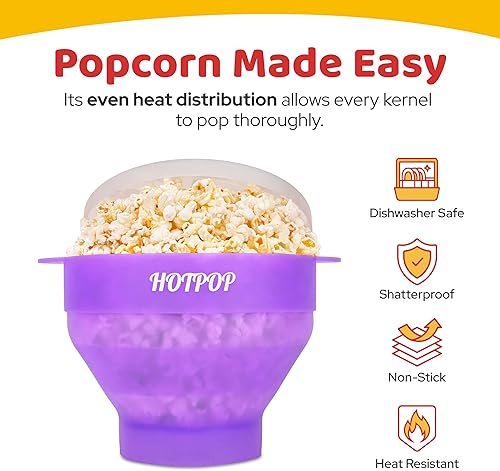 Miniatura 110 de El Hotpop Original - Palomitero para microondas, Popcorn, contenedor de silicona para hacer de palomitas de maíz, cuenco plegable sin BPA y apto