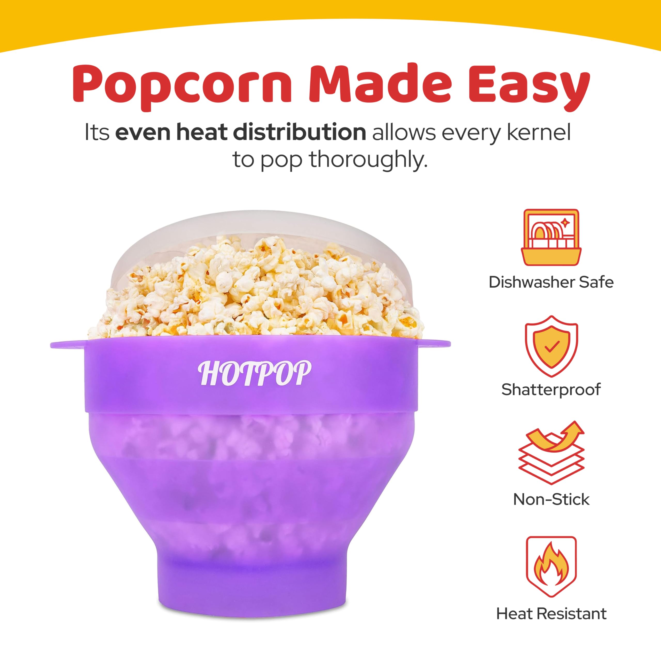 The Original Hotpop Machine à pop-corn en silicone, bol pliable sans BPA et passe au lave-vaisselle - 20 couleurs disponibles (violet transparent)