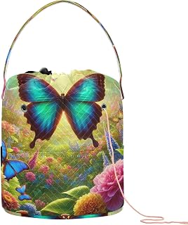 Butterflies Garden Yellow Crochet Kit Bag Organizer Yarn Storage Bag for Crocheting Knitting Bag Large Crochet Tote for Knitting Needle Crochet Lovers Accessories