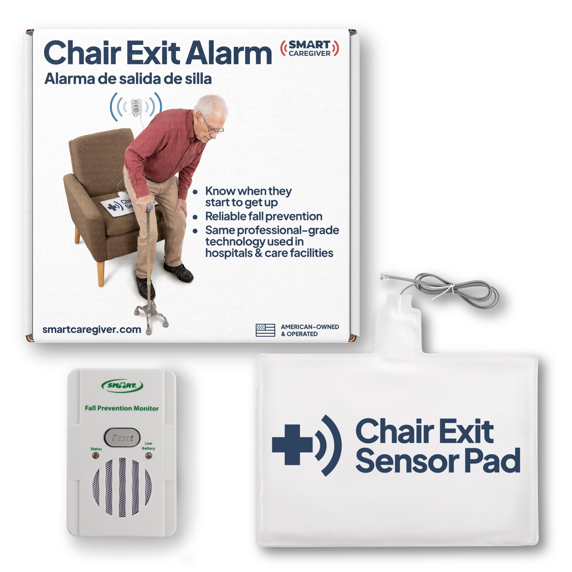Smart Caregiver Fall Prevention Monitor and Weight Sensing Chair Pad - Alerts Caregiver When They Get Up from Chair - Chair Exit Alert for Elderly - 1 Year Warranty