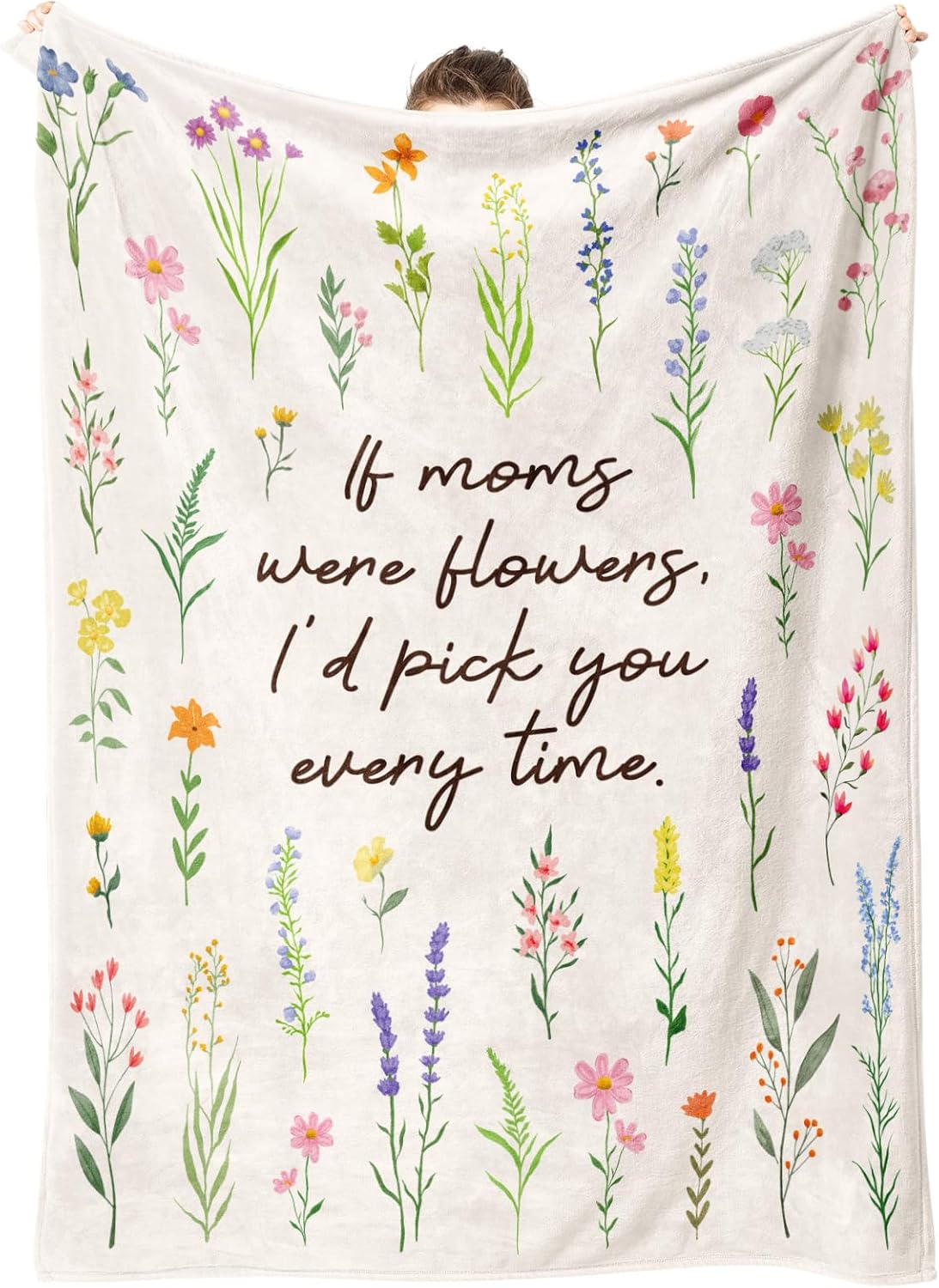 Afterprints Gifts for Mom Blanket, Mom Birthday Gift, Mother Gifts from Daughter Son on Mothers Day, Best Mommy Presents, Soft Throw Blankets with Floral Printed 50'' x 60''