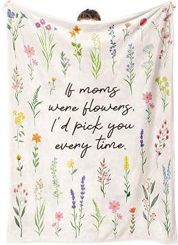 Afterprints Gifts for Mom Blanket, Mom Birthday Gift, Mother Gifts from Daughter Son, Best Mommy Presents, Soft Throw Blankets with Floral Printed 50'' x 60''