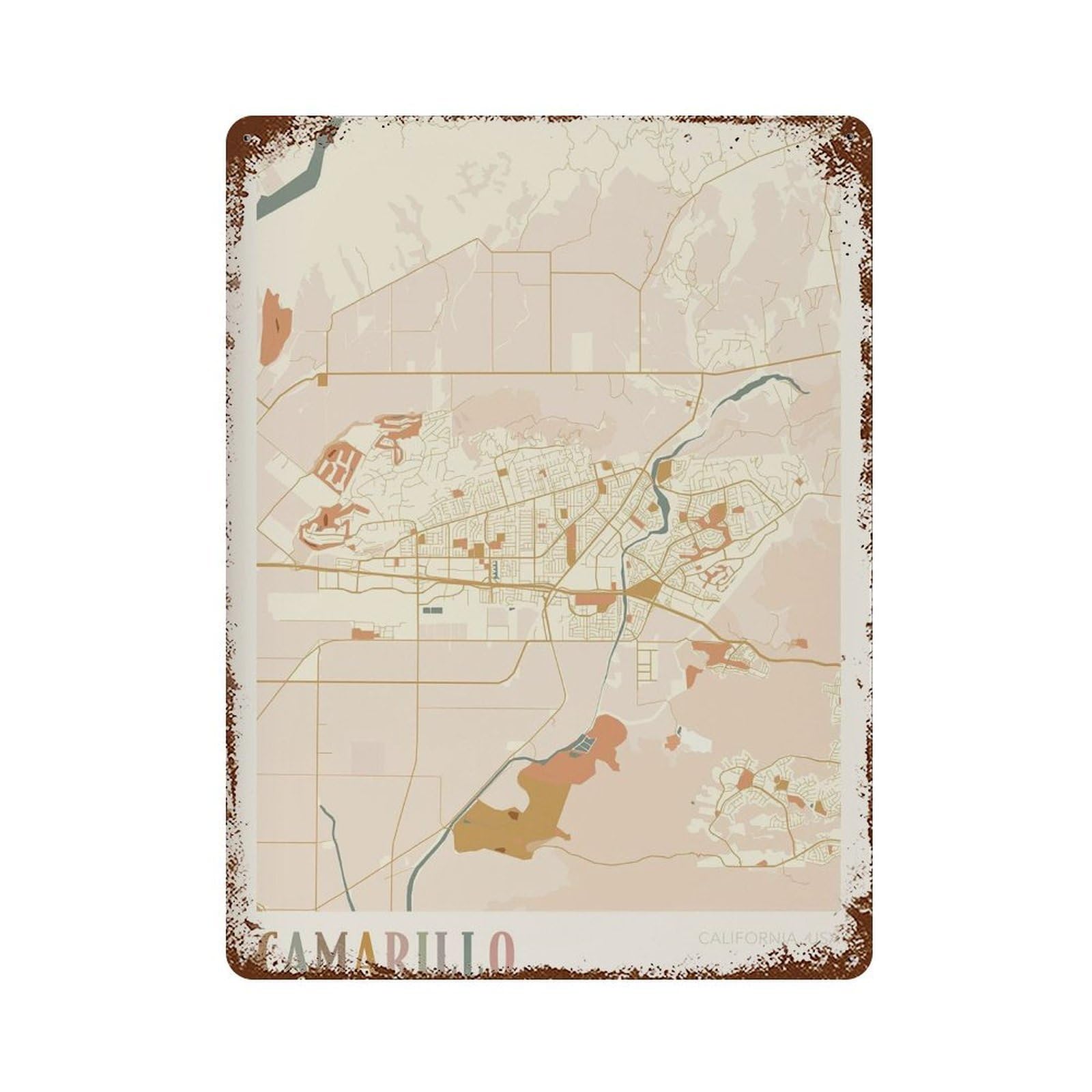 xiaoxiaoshen Camarillo Map California Travel Boho (2) Wall Decor Art Metal Tin Poster Modern Home Decor Art Home Bar Shop Decorations Vintage Sign 40x30cm