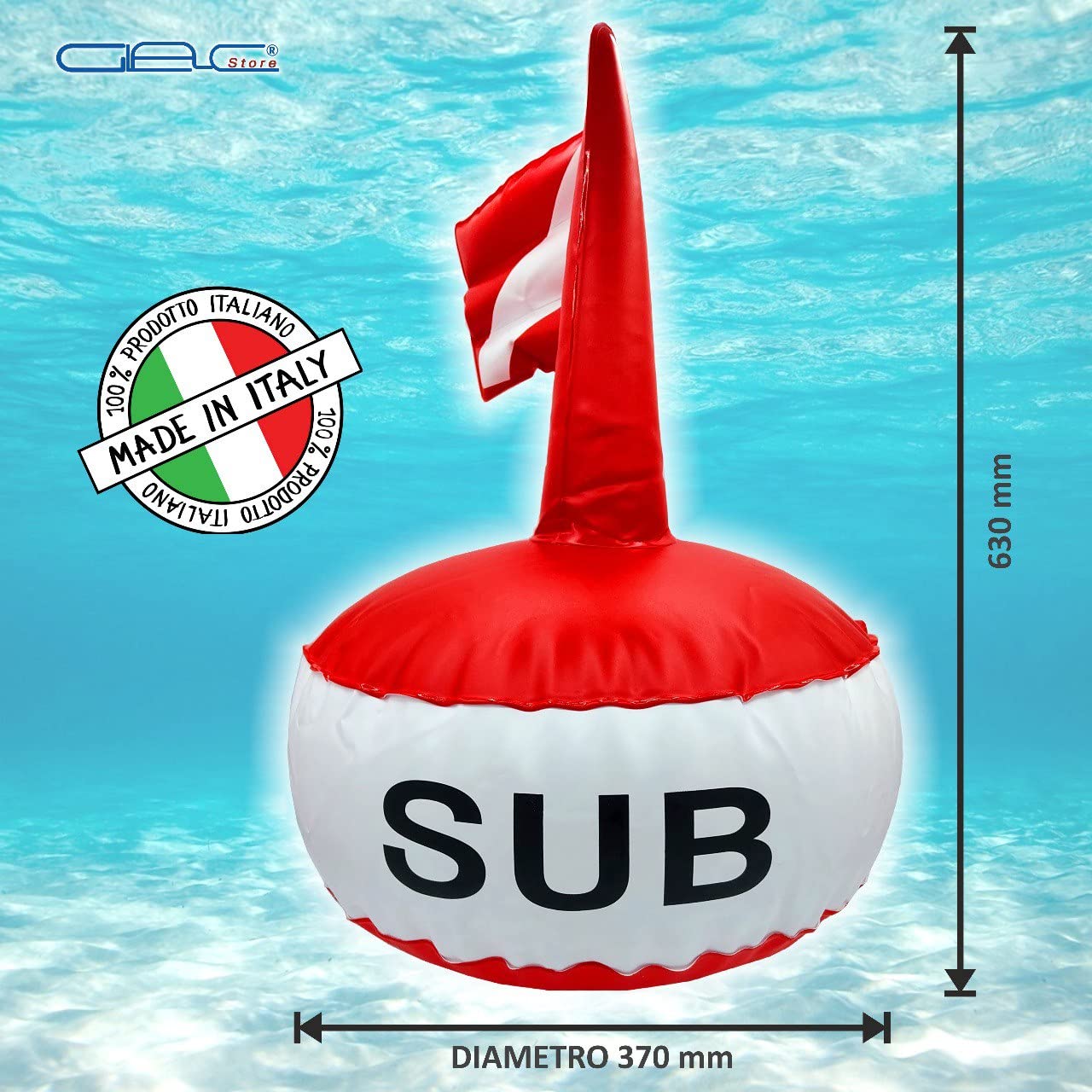 Boa Sub di Segnalazione Grande Alta 63 cm Diametro 37 cm con Bandiera Rossa e Bianco Fondo Zavorrabile