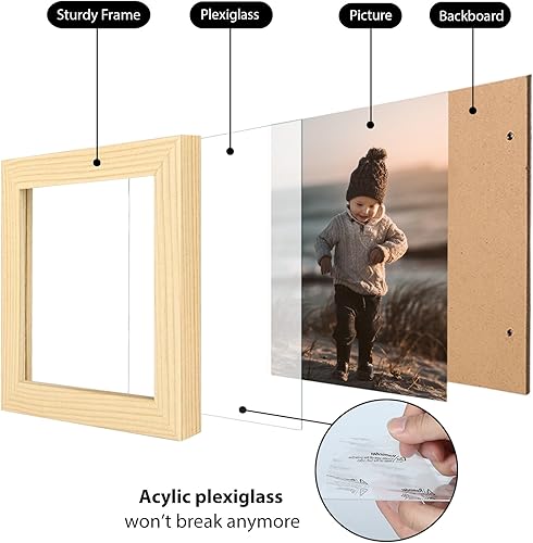 Vista 117 de KINLINK Juego de 4 portarretratos de 12 x 12 pulgadas, cuadrados de madera mate de 8 x 8 pulgadas con plexiglás para 8 x 8 pulgadas con paspartú