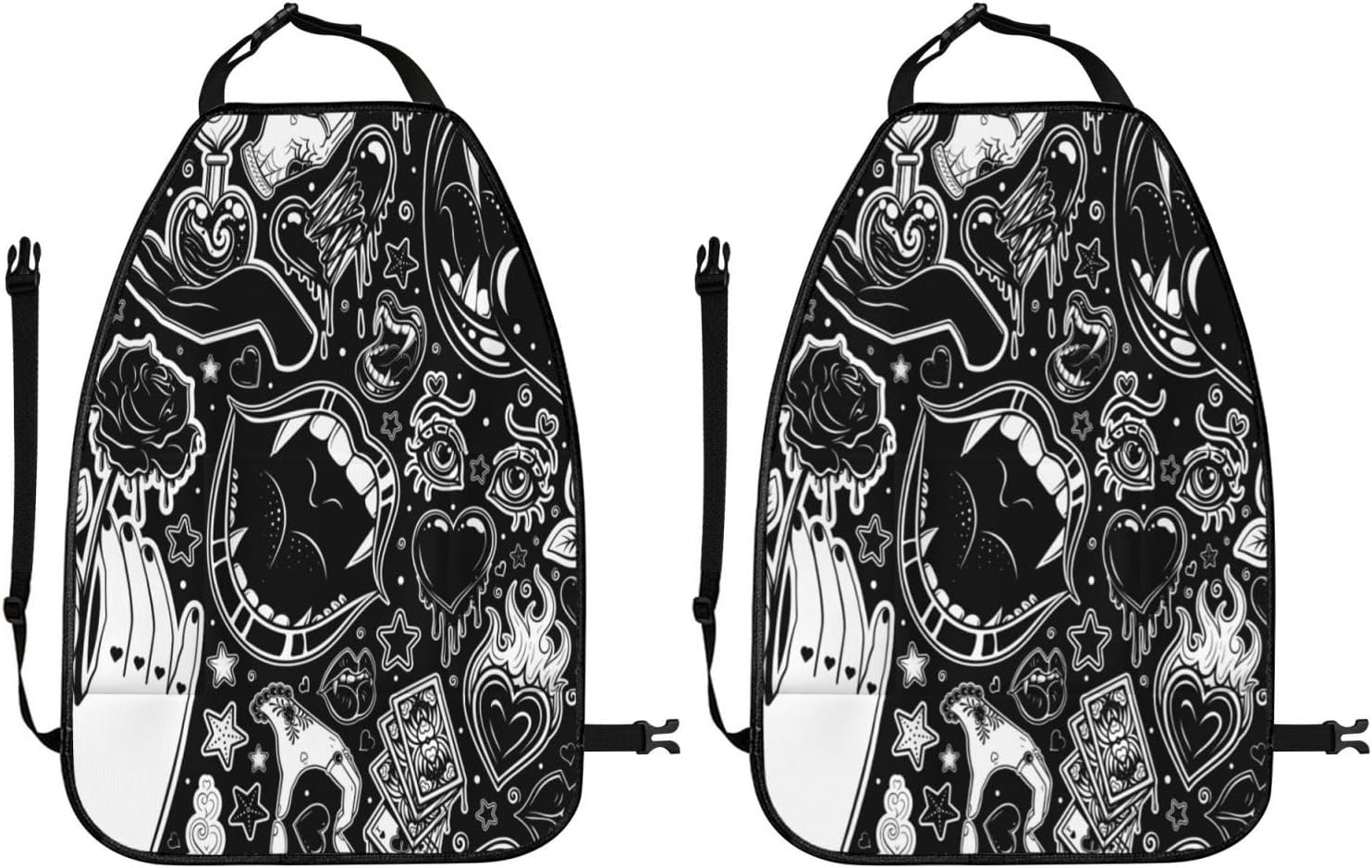 Halloween Black White Roses 2-Piece Set of Car Seat Kick Protectors for Front Seat Backrests, Used for Car Rear Seat Backrests Protectors