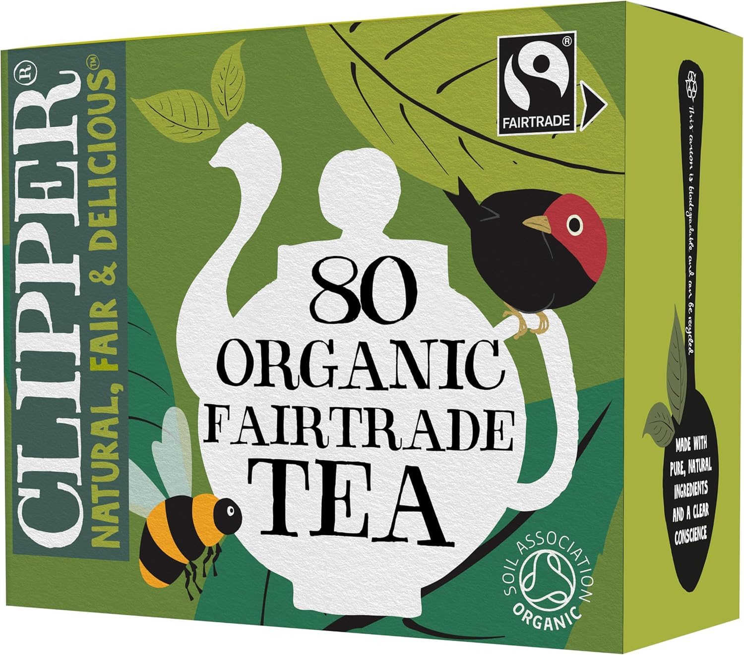 Clipper Organic Everyday Fairtrade Teabags | Black Tea Bags | Natural, Unbleached, Plant-Based Biodegradable & Sustainable Teabags | Eco Conscious, Non GM & Fair Trade Tea (80 Teabags)EU OrganicSoil AssociationFairtrade InternationalSoil AssociationFairtrade InternationalFairtrade InternationalSoil AssociationFairtrade International