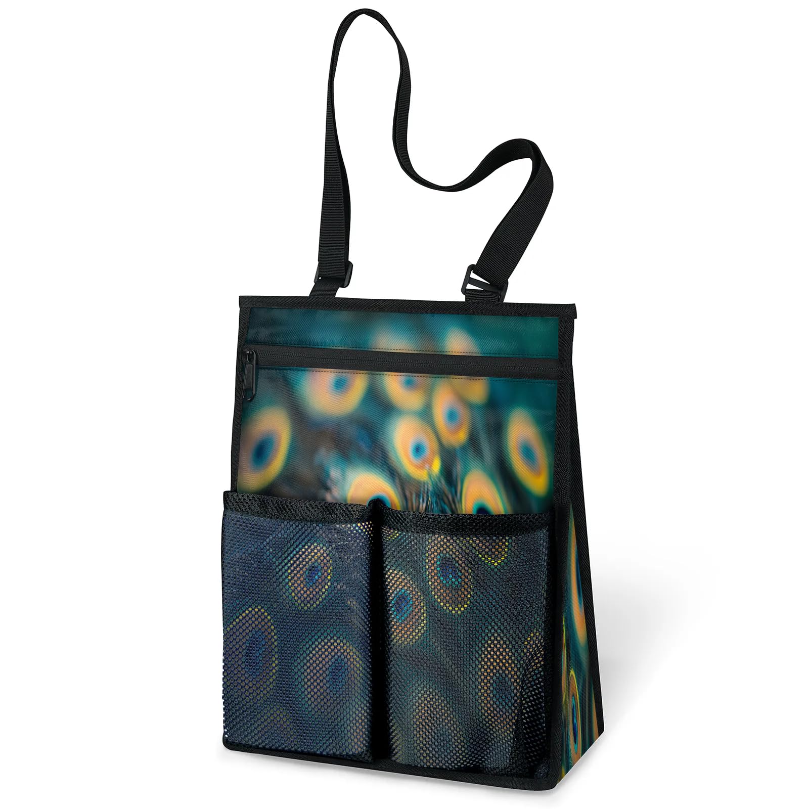 Ourtheme Peacock Feather Pattern Portable Shower Bag for Travel Gym Camp Beach Tote Shower Caddy Bags Hanging Toiletry