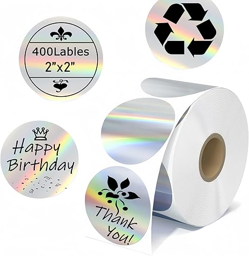 ARISKEY Etiquetas adhesivas térmicas plateadas de 2 pulgadas, etiquetas redondas para impresora térmica, etiqueta térmica circular autoadhesiva, ARISKEY Etiquetas adhesivas térmicas plateadas de 2 pulgadas, etiquetas redondas para impresora térmica, etiqueta térmica circular autoadhesiva,