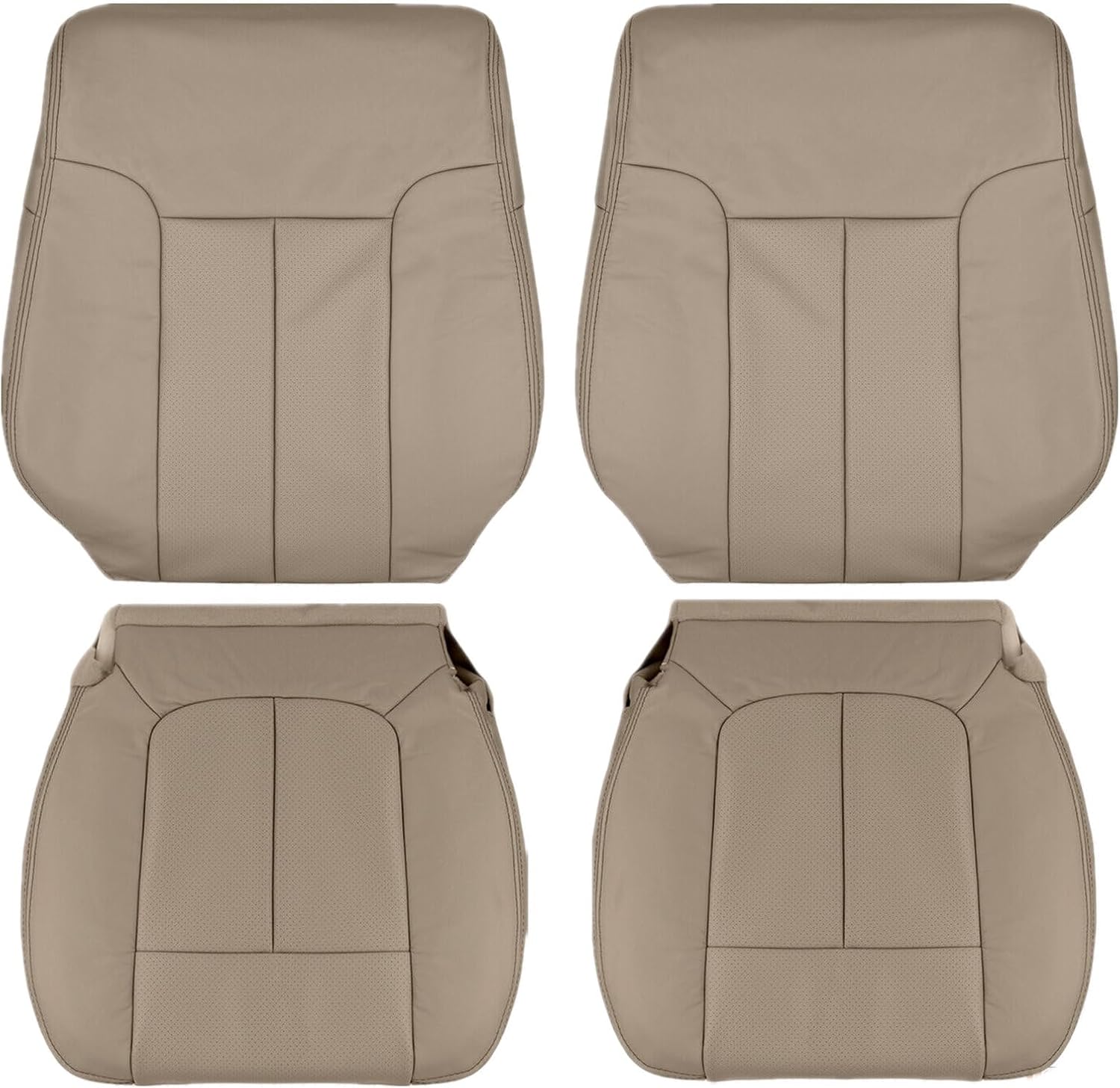 SecosAutoparts Gray Front Driver & Passenger Side Bottom Replacement Leather Seat Cover & Top Lean Back Compatible with Ford F150 Lariat 2009 2010 2011 2012 2013 2014