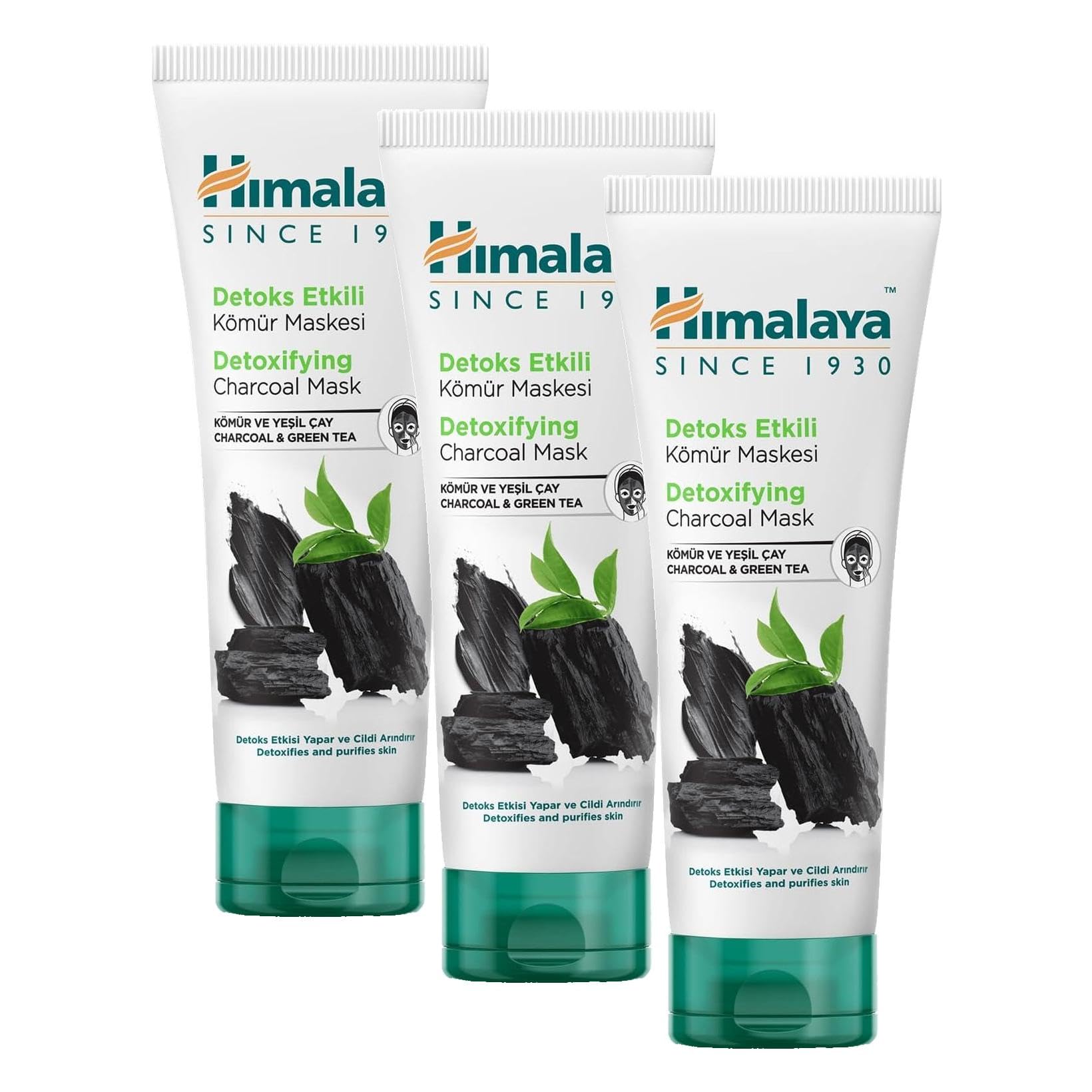 Himalaya Since 1930 Detoks Etkili Arındırıcı Yüz Maskesi, Aktif Kömür, Yeşil Çay, Parabensiz, Tüm Ciltler, 75 ml (3 paketi)