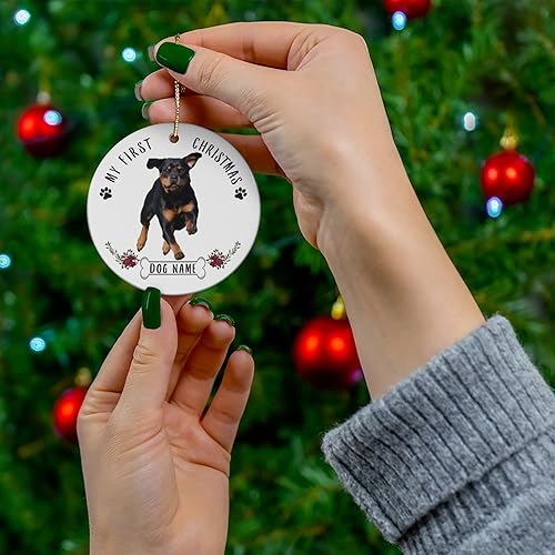 Miniatura 4 de Rottweiler con nombre personalizado con nombre personalizado, adornos para árbol de Navidad 2023, círculo, decoración de cerámica, regalos para
