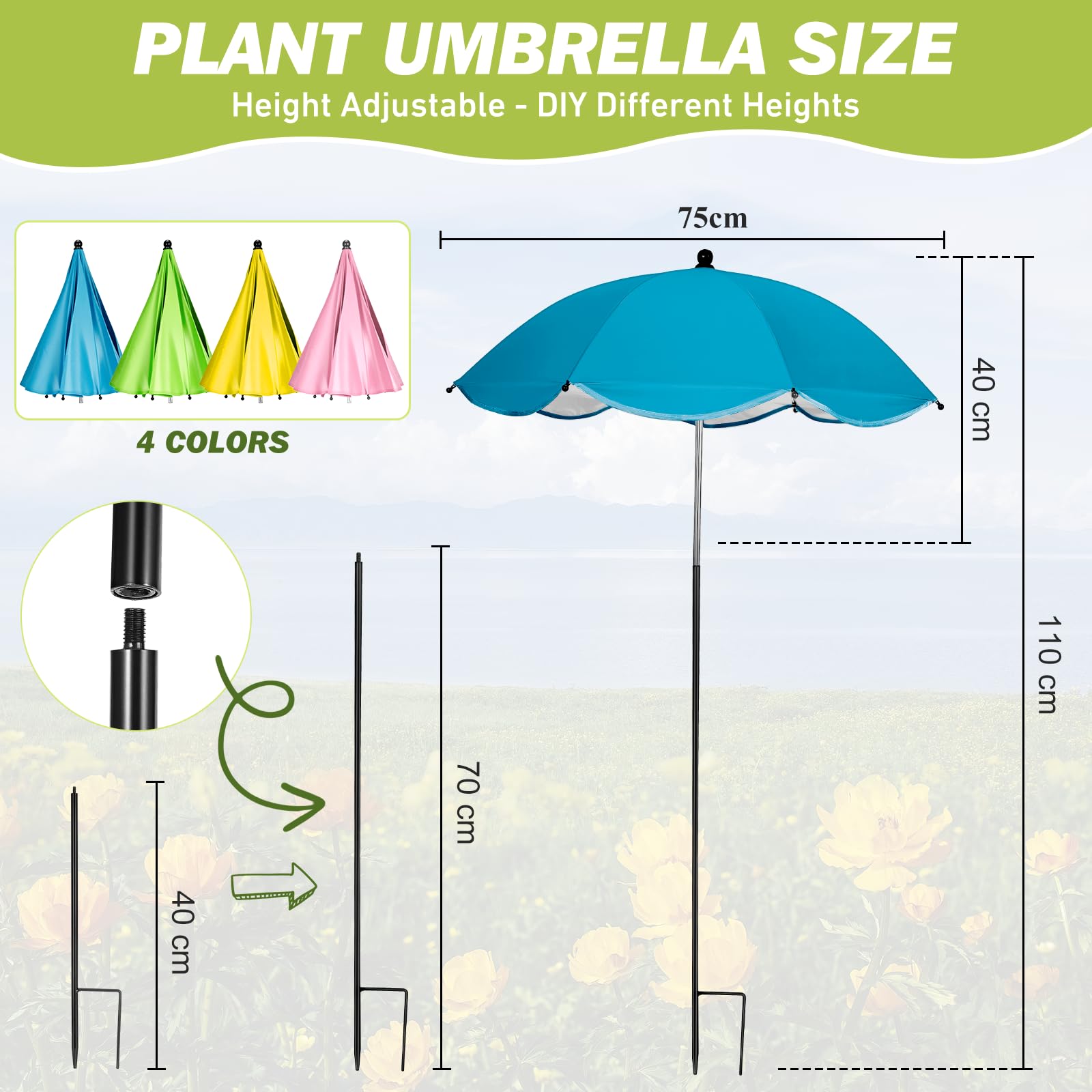 Lot de 4 parapluies pour plantes d'extérieur, parasol de jardin de 66 cm plus grand pour parterres de jardin, plantes en pot