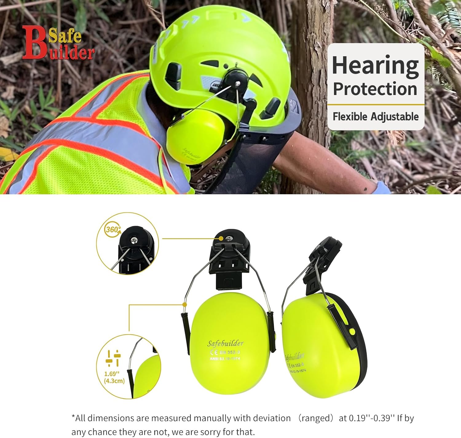 SAFEBUILDER Forestry Safety Helmet with Build-in Visor Mesh Face Shield Ear Muffs 4 in 1 Chainsaw Safety Hard Hats