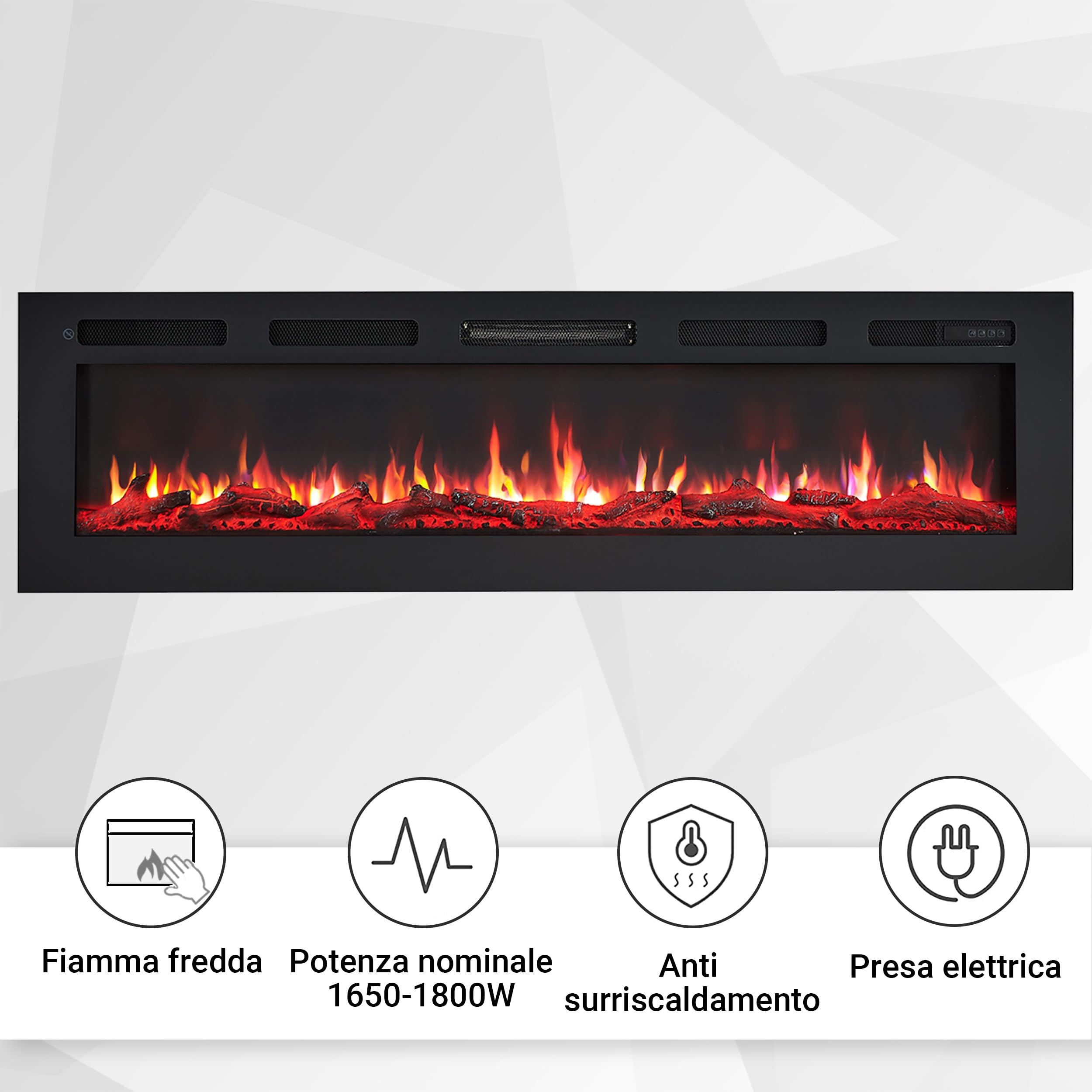BALDERIA camino elettrico Leif 60"| Caminetto elettrico a pavimento o a muro con riscaldamento 2000 W | Effetto fiamma 3D | Focolare a terra o a parete con telecomando, timer, termostato | Nero