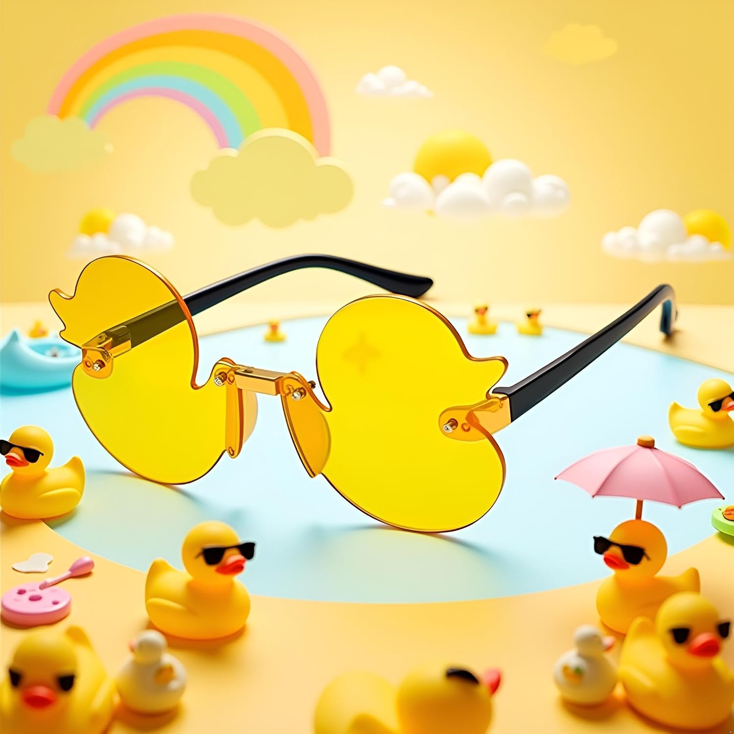 Cartoon Little Duck Personality Frameless Sunglasses Boys and Girls Copy Tide Sunshade Sunglasses Girls gifts (Yellow)