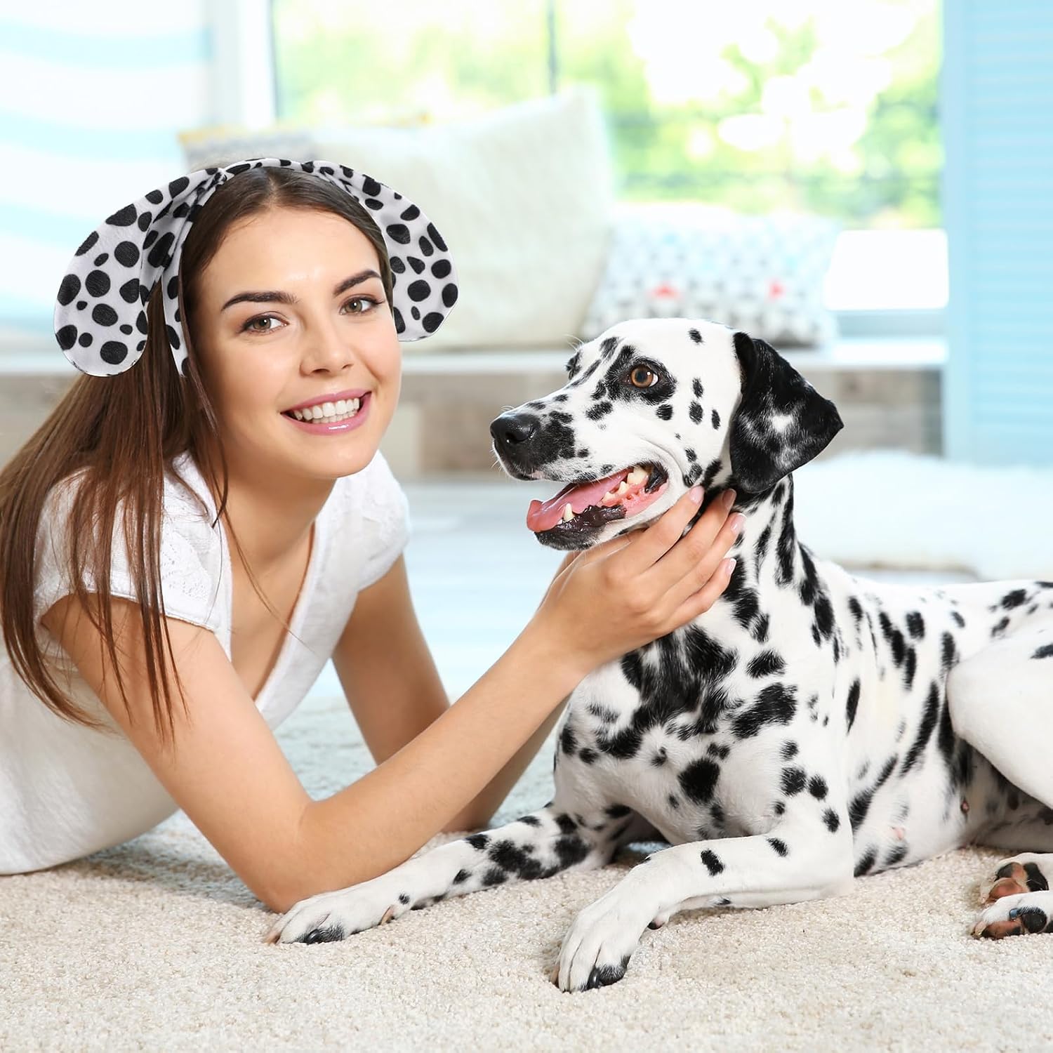 Kigeli 30 Pcs Dalmatian Ears Headbands Animal Ears Headband Costume Halloween Dalmatian Costume for Birthday Christmas Cosplay Party