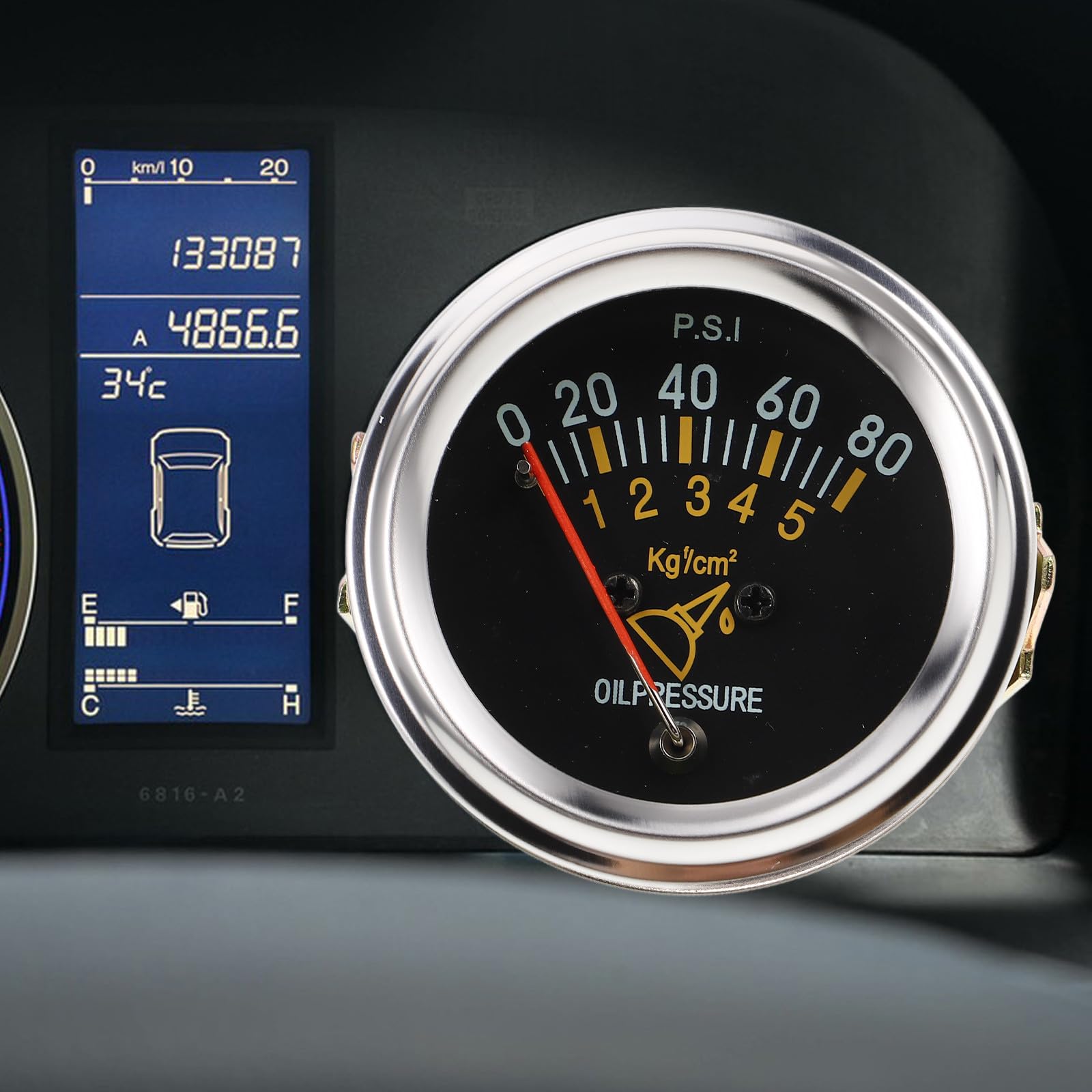 NUOBESTY Huile Exacte Manomètre Mécanique Voiture 52mm pour Pression Métal Corps en Noir, Mesure Précise et Lecture Jauge D'huile pour Véhicule